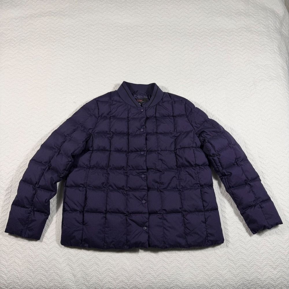 Trina Turk Womens Large Quilted Puffer Bomber Jacket Purple Snap Front Down Fill